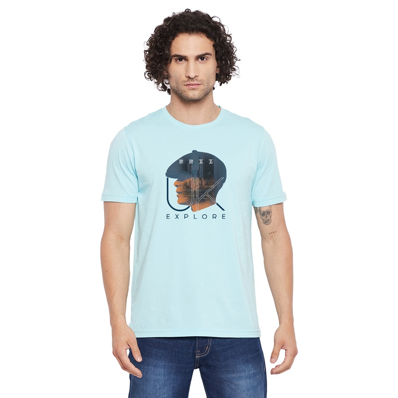 Explore Printed Light Blue Color Round Neck T-Shirt For Men