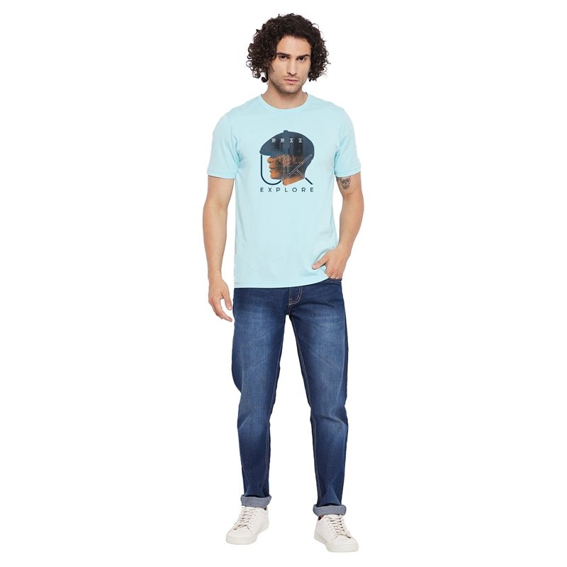Explore Printed Light Blue Color Round Neck T-Shirt For Men