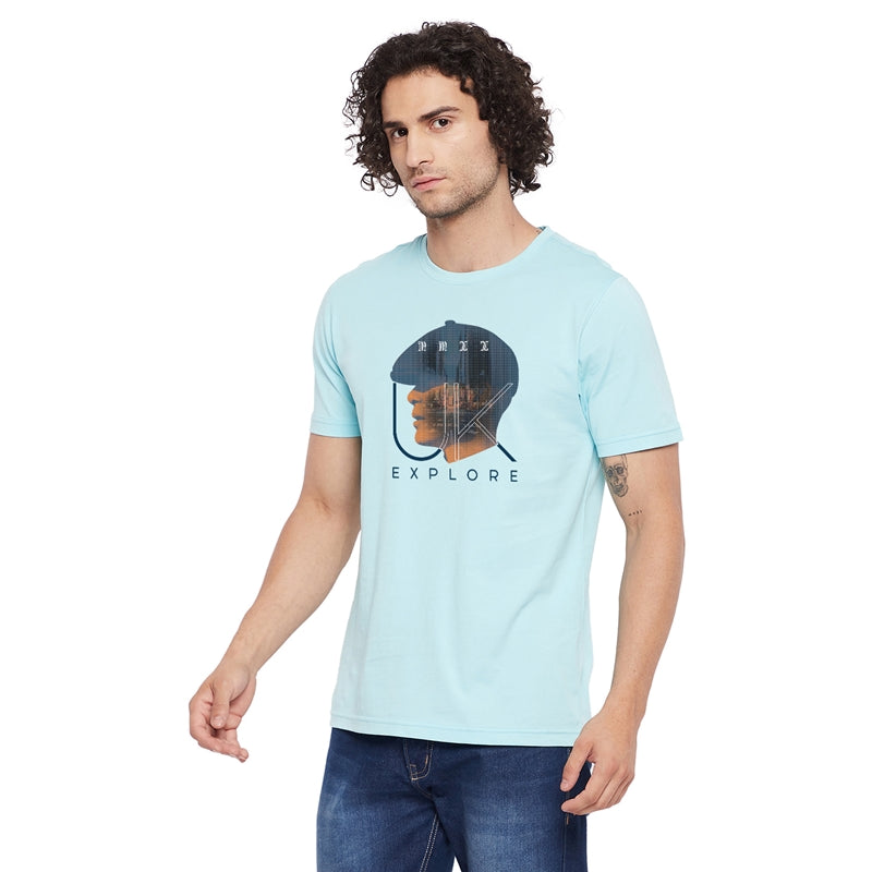 Explore Printed Light Blue Color Round Neck T-Shirt For Men