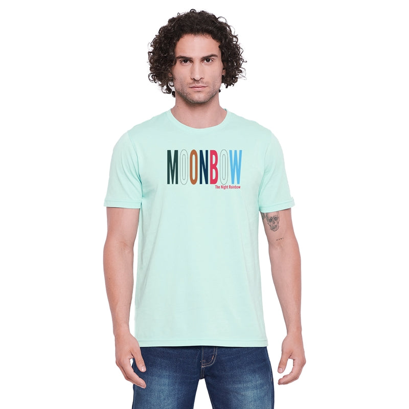 Moonbow Printed Light Green Color Round Neck T-Shirt For Men
