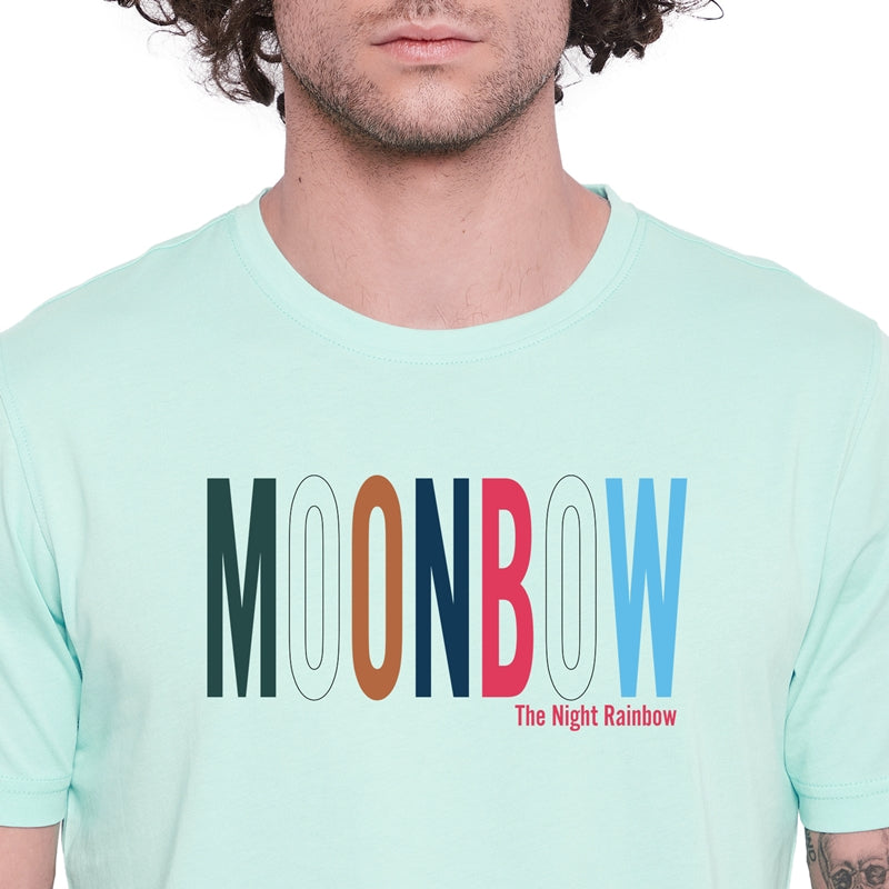 Moonbow Printed Light Green Color Round Neck T-Shirt For Men