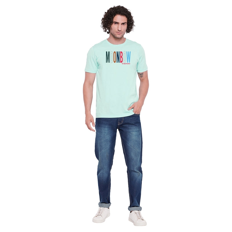Moonbow Printed Light Green Color Round Neck T-Shirt For Men