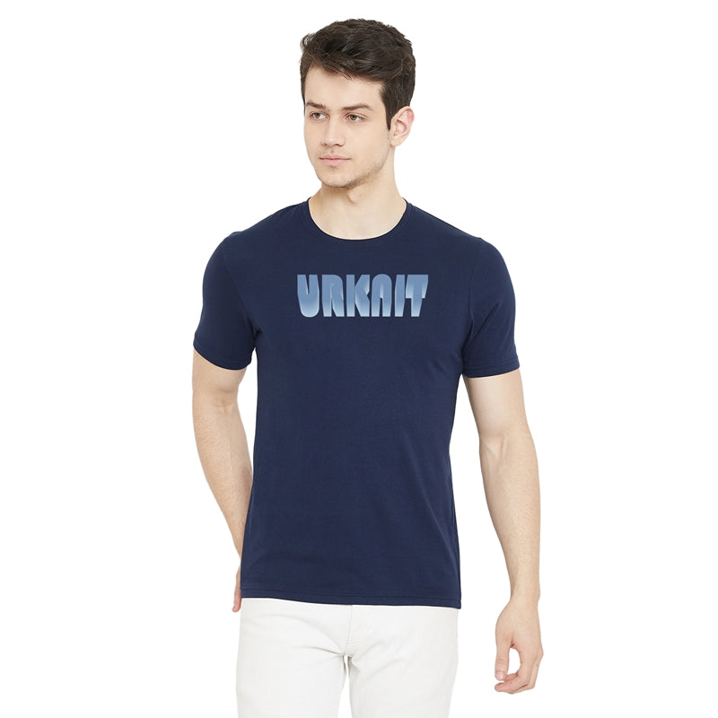 Urknit Logo Printed Navy Color Round Neck T-Shirt For Men