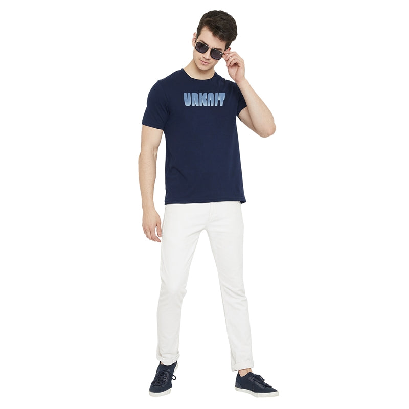 Urknit Logo Printed Navy Color Round Neck T-Shirt For Men