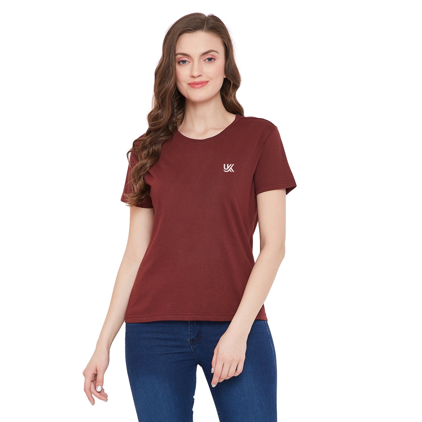 Women 100% Cotton T-Shirt Maroon Color