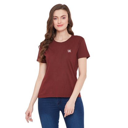 Women 100% Cotton T-Shirt Maroon Color