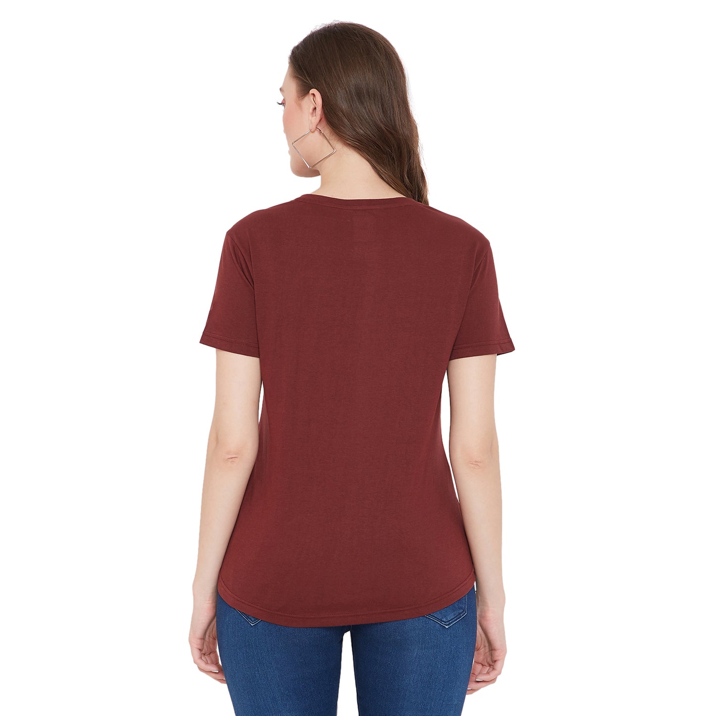 Women 100% Cotton T-Shirt Maroon Color