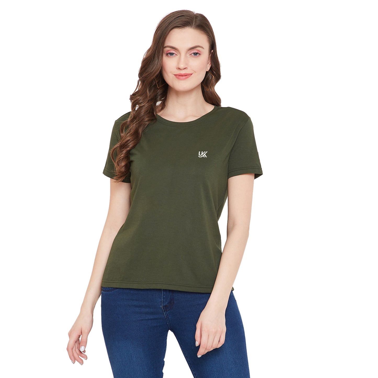 Women 100% Cotton T-Shirt Olive Color