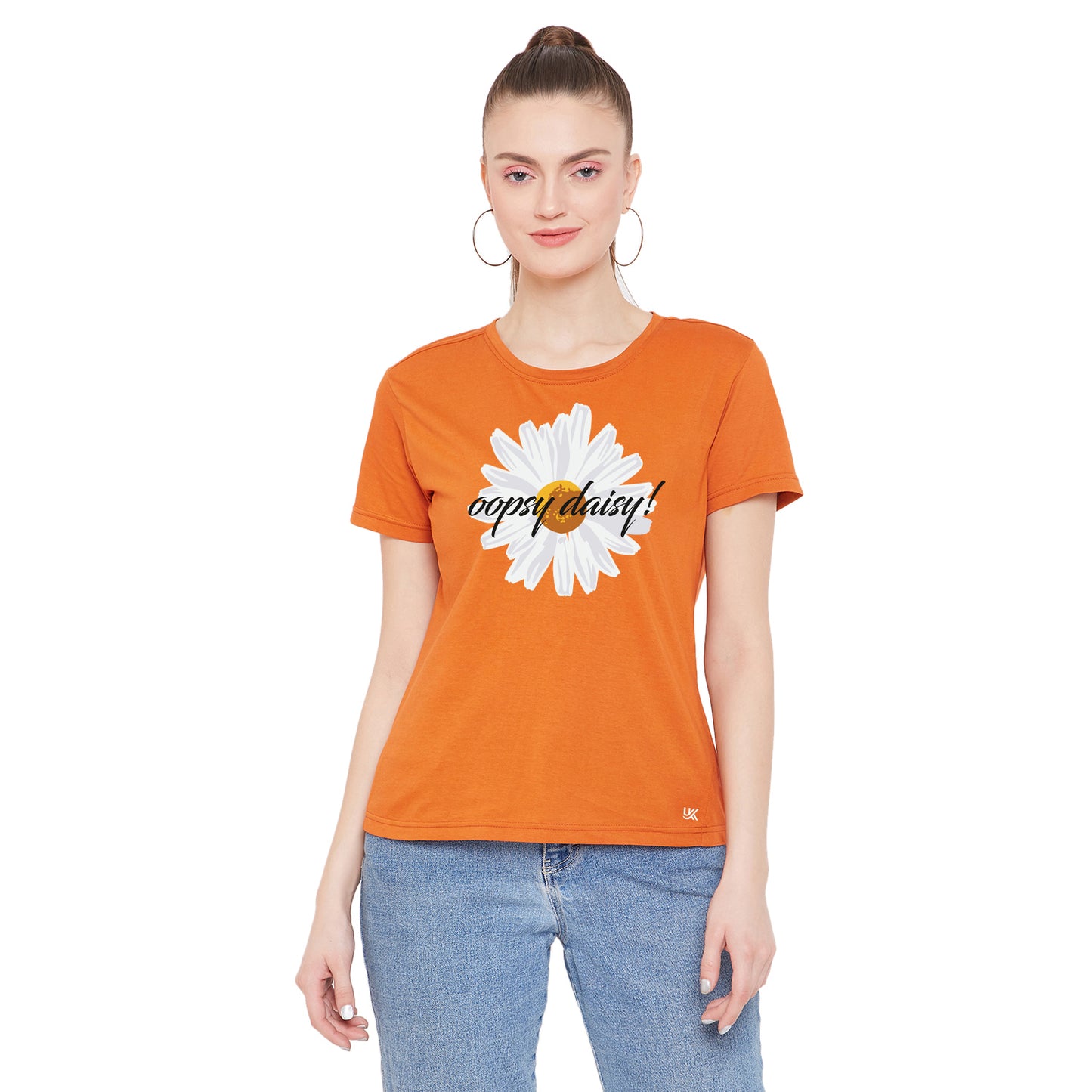 Women Orange T-Shirt Flower Print