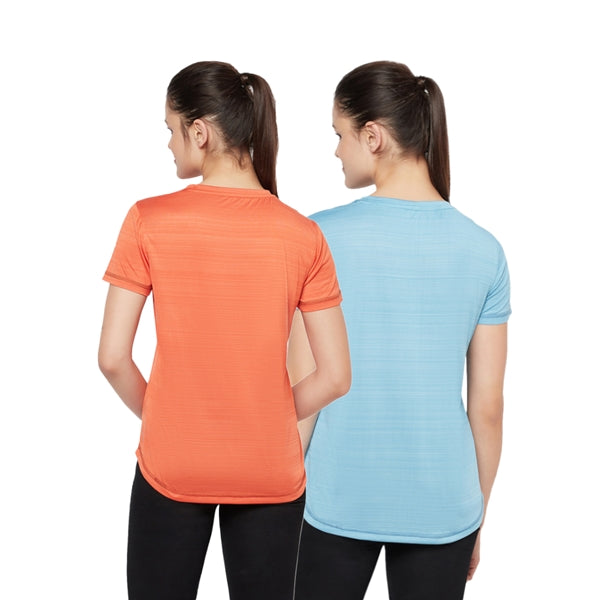 Women Gym T-Shirt Combo (Orange/Light Blue)