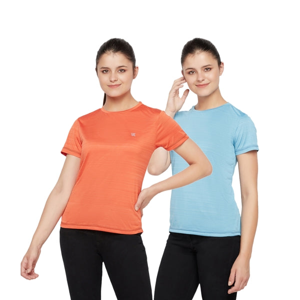 Women Gym T-Shirt Combo (Orange/Light Blue)