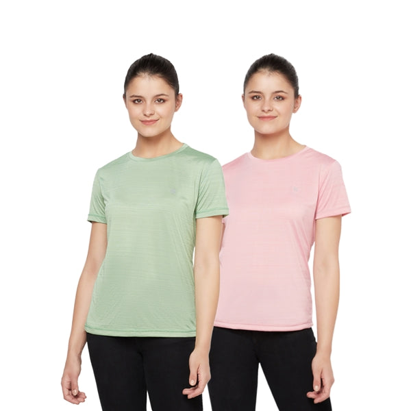 Women's Gym T-Shirt Combo (Light Green/Pink)