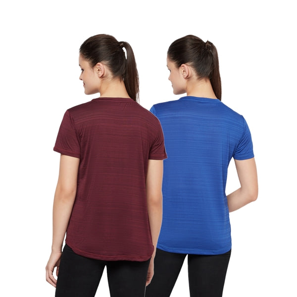 Women's Gym Wear T-Shirt Combo (Wine/Royal Blue)