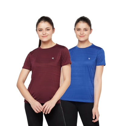 Women's Gym Wear T-Shirt Combo (Wine/Royal Blue)