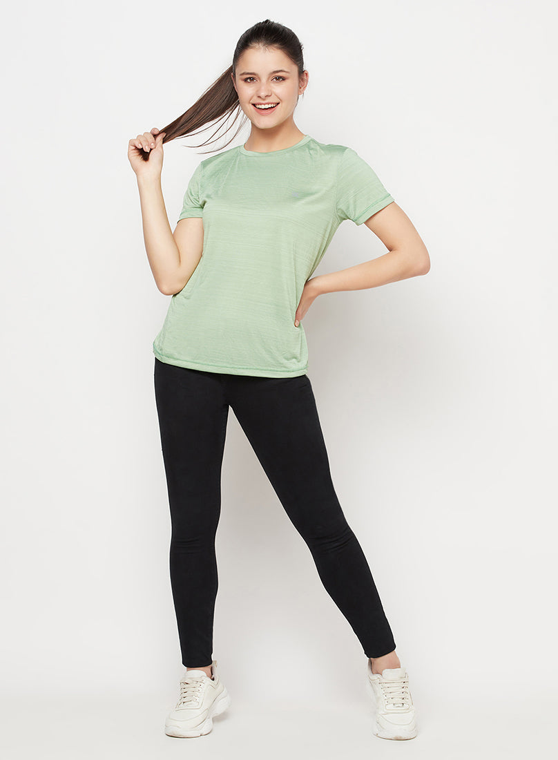 Light Green/Black Color Women's Gym Wear Co-Ord Set, Track Suit Set of T-Shirt with Tights/leggings for Workout, Yoga and Running
