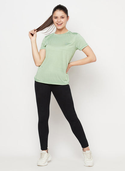 Light Green/Black Color Women's Gym Wear Co-Ord Set, Track Suit Set of T-Shirt with Tights/leggings for Workout, Yoga and Running