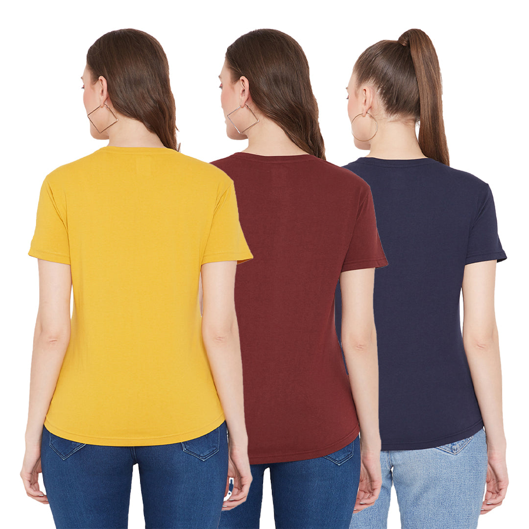 Women Cotton T -Shirt Combo (Navy/Maroon/Yellow)
